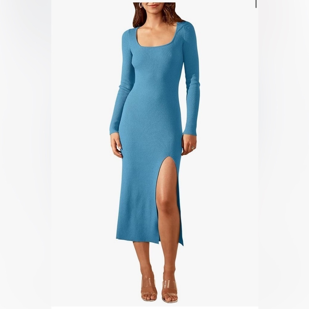 Teal Knit Stretch Dress Sz S (Us 4-6) - Picture 4 of 9